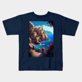 Mediterranean Coastline- Oil Paint Kids T-Shirt